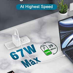 67W Dual USB-C Charger for MacBook Air, Mac Pro 13" (2023-2018), iPad Pro/Air/Mini, Type C Power Supply, LED, Foldable Plug, 6.6ft USB-C Charging Cable