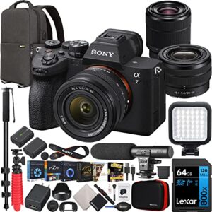 sony a7 iv full frame mirrorless camera body with 2 lens kit fe 28-60mm f4-5.6 + 28-70mm f3.5-5.6 ilce-7m4k/b + sel2860 bundle w/deco gear backpack + monopod + extra battery, led and accessories