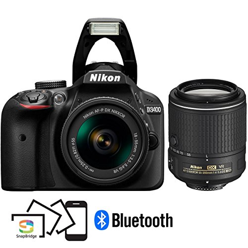 Nikon D3400 24.2MP DSLR Camera w/AF-P 18-55 VR & AF-P DX 70-300mm VR Dual Lens Accessory Bundle - (Renewed) (Black)