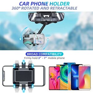 2022 Rotatable and Retractable Car Phone Holder-2Pack, Multifunctional Adjustable Car Phone Mount, 360° Rotation Adjustment, Hands-Free Rear View Mirror Car Mount Size H:1.97-2.95", T:1.18-2.36"