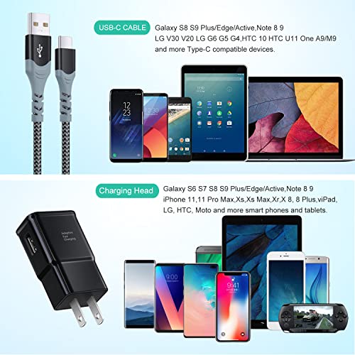 Adaptive Fast Charging Wall Charger with USB C Cable 10Ft, Excgood Fast Charger Power Adapter USB Type C Cable Fast Charging Compatible with Samsung Galaxy S23 S22 S21 S8 S9 S10 A13 A12 A03s-Black