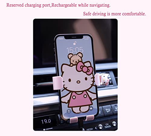 WIEEZN Cute Phone Mount for Car, Pink Cat Air Vent Clip Car Phone Holder Mount Fit for All Cell Phone, Pretty Car Accessories for Women and Girls