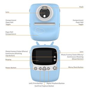 Kids Digital Selfie Camera P01B Print 2.4inch IPS Display Video Recorder Dual Lens 1800W Camera for Kids Kids Camera (Blue)