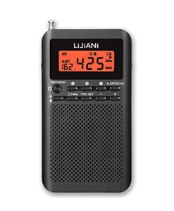 noaa weather am fm radio portable battery operated by 2 aa batteries with stereo earphone, lcd display digital alarm clock sleep timer,best reception,built in speaker best sound quality(black)