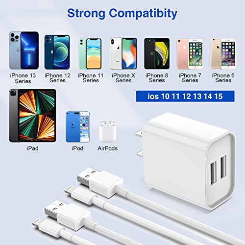 [Apple MFi Certified] iPhone Charger with Block 10 ft Cable, USB Wall Charger and Long 10 Feet Lightning Cord, 12W 2 Ports Charging Plug Block Box for iPhone 12/11/XR/X/Xs/Xr/8/7/6/6s Plus/SE/5c/iPad