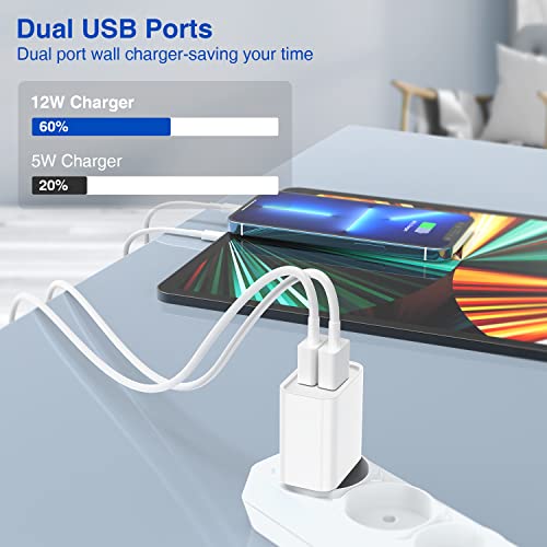 [Apple MFi Certified] iPhone Charger with Block 10 ft Cable, USB Wall Charger and Long 10 Feet Lightning Cord, 12W 2 Ports Charging Plug Block Box for iPhone 12/11/XR/X/Xs/Xr/8/7/6/6s Plus/SE/5c/iPad