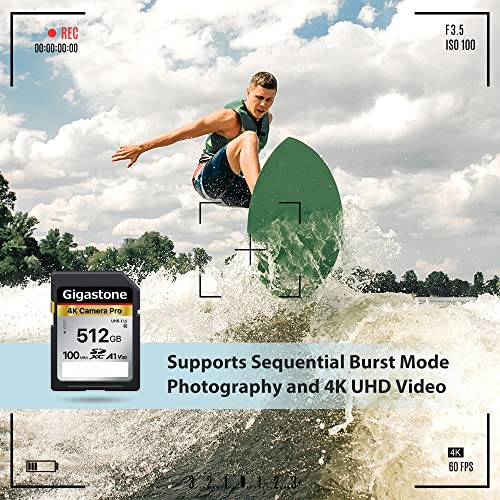 Gigastone 512GB SD Card V30 SDXC Memory Card High Speed 4K Ultra HD UHD Video Compatible with Canon Nikon Sony Pentax Kodak Olympus Panasonic Digital Camera, with 1 Mini case