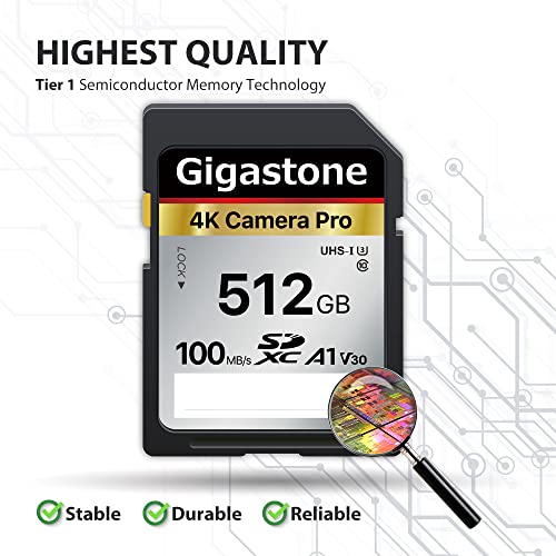 Gigastone 512GB SD Card V30 SDXC Memory Card High Speed 4K Ultra HD UHD Video Compatible with Canon Nikon Sony Pentax Kodak Olympus Panasonic Digital Camera, with 1 Mini case