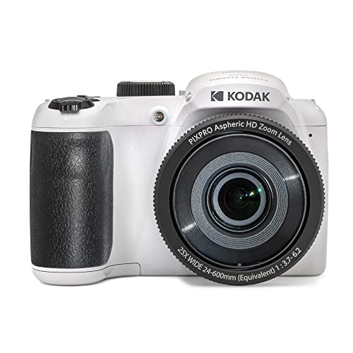 Kodak PIXPRO AZ255 Astro Zoom 16MP Digital Camera (White) Bundle with 64GB Memory Card, 10-Inch Spider Tripod, 4-Pack Rechargeable Batteries and Rapid Travel Charger (4 Items)