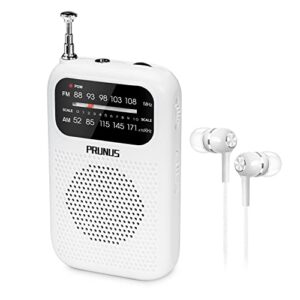 prunus j-777 pocket radios portable am fm small walkman radio with best reception, 2 aaa battery operated transistor radio with headphone & speaker for walk/jogging/gym/camping