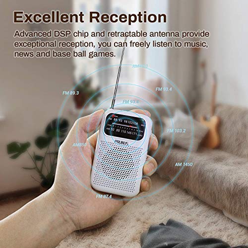 PRUNUS J-777 Pocket Radios Portable AM FM Small Walkman Radio with Best Reception, 2 AAA Battery Operated Transistor Radio with Headphone & Speaker for Walk/Jogging/Gym/Camping