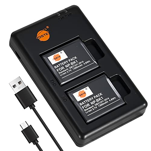 DSTE 2PCS NP-BK1(1300mAh/3.7V) Battery Charger Set Compatible for Sony Bloggie MHS-CM5,MHS-PM5,Cyber-Shot DSC-S750,DSC-S780,DSC-S850,DSC-S950,DSC-S980,DSC-W180,DSC-W190,DSC-W370,Webbie MHS-PM1 Camera