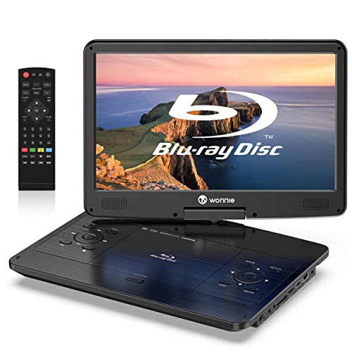 WONNIE 16.9" Portable Blu ray DVD Player with 14.1" 1080P HD Swivel Screen, 4-Hour Rechargeable Battery, Supports HDMI Output, Dolby Audio, Last Memory, Region Free, USB/SD Card, AV in