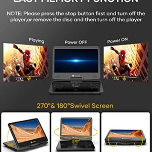 WONNIE 16.9" Portable Blu ray DVD Player with 14.1" 1080P HD Swivel Screen, 4-Hour Rechargeable Battery, Supports HDMI Output, Dolby Audio, Last Memory, Region Free, USB/SD Card, AV in