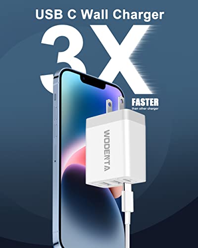 USB C Wall Charger, WODENTA 2Pack 32W 3Port Fast USBC Charger Block PD Power Adapter Type C Charging Brick Cube Plug for iPhone 14 13 12 Pro Max Mini 11 XS X 8, iPad, Samsung, Google, Tablet, Android