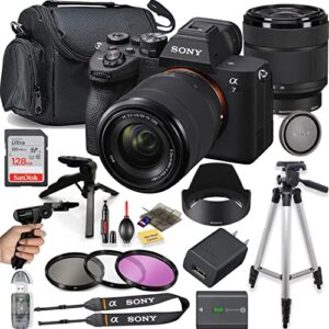sony a7 iv mirrorless camera with 28-70mm lens bundle with accessories (128gb high speed memory card, 50″ tripod, gadget bag, cleaning kit)