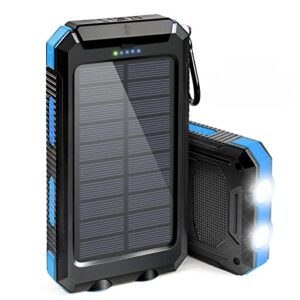 solar charger, battery pack, 20000mah portable solar power bank with 2.1a usb-a output ports compatible with iphone, samsung galaxy, and more, dual emergency led flashlight perfect for hiking, camping