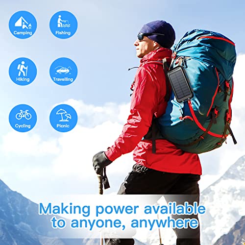 Solar Charger, Battery Pack, 20000mAh Portable Solar Power Bank with 2.1A USB-A Output Ports Compatible with iPhone, Samsung Galaxy, and More, Dual Emergency LED Flashlight Perfect for Hiking, Camping