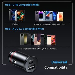 Syncwire USB C Car Charger 38W Fast USB Car Charger PD&QC 3.0 Dual Port [Super Mini & All Metal] Car Adapter Cigarette Lighter Compatible with iPhone 14/13/12/12 Pro/12 Pro Max, Samsung S23 and More