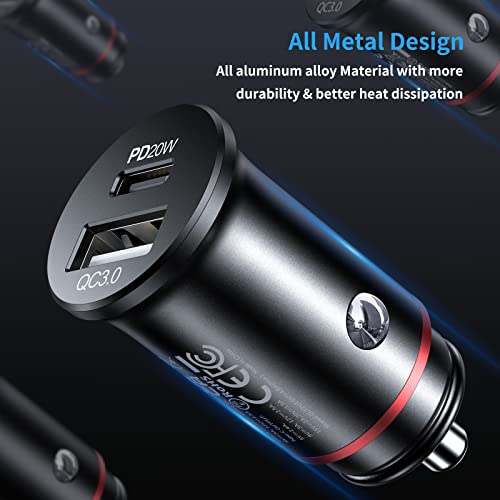 Syncwire USB C Car Charger 38W Fast USB Car Charger PD&QC 3.0 Dual Port [Super Mini & All Metal] Car Adapter Cigarette Lighter Compatible with iPhone 14/13/12/12 Pro/12 Pro Max, Samsung S23 and More