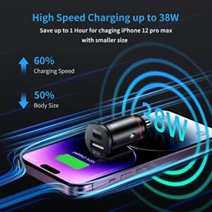 Syncwire USB C Car Charger 38W Fast USB Car Charger PD&QC 3.0 Dual Port [Super Mini & All Metal] Car Adapter Cigarette Lighter Compatible with iPhone 14/13/12/12 Pro/12 Pro Max, Samsung S23 and More