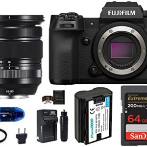 Fujifilm X-H2S Digital Camera with XF 16-80mm f/4 R OIS WR Lens Bundle, Includes: SanDisk 64GB Extreme PRO SDXC Memory Card, Spare Battery and More (8 Items)