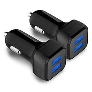 zonlaky car charger 2 pack, 24w dual usb car charger – black, smartusb port car adapter compatible iphone 13/12/11/xr/xs, ipad pro/air 2/mini, lg, pixel, galaxy (not compatible with quick charge)