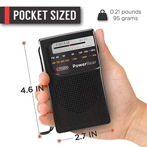 PowerBear Portable Radio | AM/FM, Battery Operated, Long Range (Black,Silver)