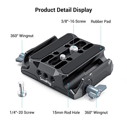 SmallRig Universal LWS Baseplate Compatible with DSLR and Mirrorless Camera Cages, Comes with Dual 15mm Rod Clamp - 3357