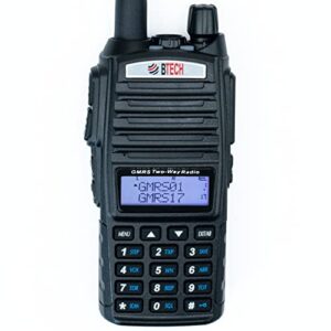 btech gmrs-v2 5w 200 fully customizable channels gmrs two-way radio. usb-c charging, ip54 weatherproof, repeater compatible, dual band scanning (vhf/uhf), fm radio, & noaa weather broadcast receiver