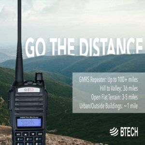 BTECH GMRS-V2 5W 200 Fully Customizable Channels GMRS Two-Way Radio. USB-C Charging, IP54 Weatherproof, Repeater Compatible, Dual Band Scanning (VHF/UHF), FM Radio, & NOAA Weather Broadcast Receiver