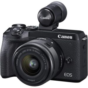 Canon EOS M6 Mark II Mirrorless Digital Camera with 15-45mm Lens and EVF-DC2 Viewfinder (Black) (3611C011), 64GB Tough Card, Case, Filter Kit, Corel Photo Software, 2 x LPE17 Battery + More (Renewed)