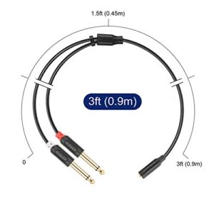 J&D 3.5mm to Dual 1/4 TS Stereo Breakout Cable, Gold Plated Audiowave Series 3.5mm 1/8 inch TRS Female to 2X 6.35mm 1/4 inch TS Male Mono Cable Splitter PVC Shelled Stereo Audio Cable, 3 Feet