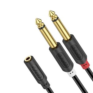 J&D 3.5mm to Dual 1/4 TS Stereo Breakout Cable, Gold Plated Audiowave Series 3.5mm 1/8 inch TRS Female to 2X 6.35mm 1/4 inch TS Male Mono Cable Splitter PVC Shelled Stereo Audio Cable, 3 Feet