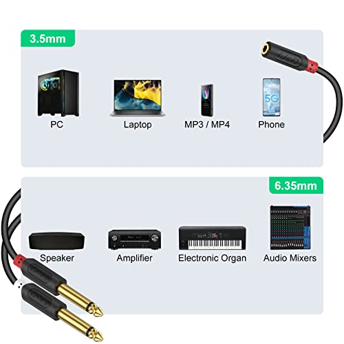 J&D 3.5mm to Dual 1/4 TS Stereo Breakout Cable, Gold Plated Audiowave Series 3.5mm 1/8 inch TRS Female to 2X 6.35mm 1/4 inch TS Male Mono Cable Splitter PVC Shelled Stereo Audio Cable, 3 Feet