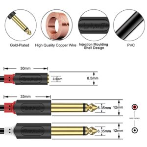 J&D 3.5mm to Dual 1/4 TS Stereo Breakout Cable, Gold Plated Audiowave Series 3.5mm 1/8 inch TRS Female to 2X 6.35mm 1/4 inch TS Male Mono Cable Splitter PVC Shelled Stereo Audio Cable, 3 Feet