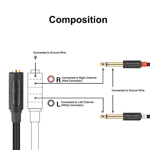 J&D 3.5mm to Dual 1/4 TS Stereo Breakout Cable, Gold Plated Audiowave Series 3.5mm 1/8 inch TRS Female to 2X 6.35mm 1/4 inch TS Male Mono Cable Splitter PVC Shelled Stereo Audio Cable, 3 Feet