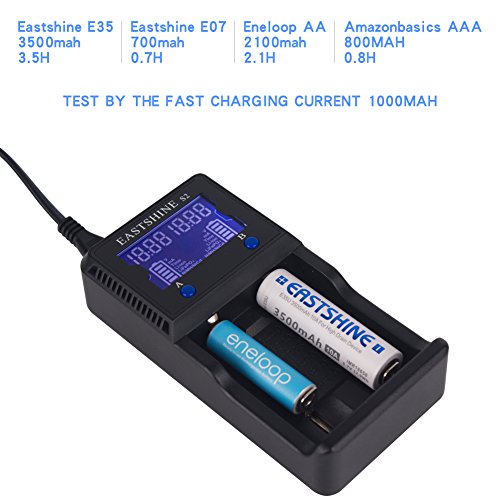 Universal Battery Charger EASTSHINE S2 LCD Display Speedy Smart Charger for Rechargeable Batteries Ni-MH Ni-Cd AA AAA Li-ion LiFePO4 IMR 10440 14500 16340 18650 RCR123 26650 18500 17670 & Car Adapter