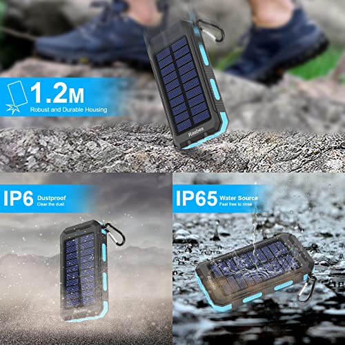 Solar Charger, 20000mAh Portable Solar Power Bank IPX5 Waterproof with Built-in Solar Panel Charger and LED Flashlight, Solar Phone Charger Battery Pack for All CellPhones.