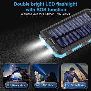 Solar Charger, 20000mAh Portable Solar Power Bank IPX5 Waterproof with Built-in Solar Panel Charger and LED Flashlight, Solar Phone Charger Battery Pack for All CellPhones.