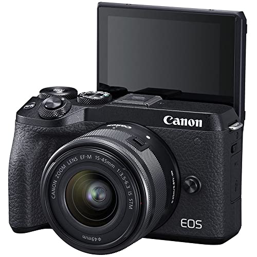 Canon EOS M6 Mark II Mirrorless Digital Camera with 15-45mm Lens and EVF-DC2 Viewfinder (Black) (3611C011), 64GB Tough Card, Case, Flex Tripod, Hand Strap, Cap Keeper, Memory Wallet + More (Renewed)