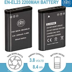 BM Premium 2 Pack of EN-EL23 Batteries and Battery Charger for Nikon Coolpix B700, P900, P600, P610, S810c Digital Camera