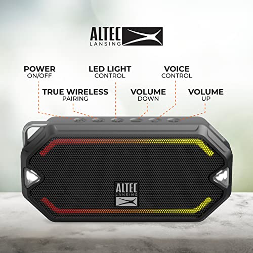 Altec Lansing HydraMini Wireless Bluetooth Speaker, IP67 Waterproof USB C Rechargeable Battery with 6 Hours Playtime, Compact, Shockproof, Snowproof, Everything Proof (Black)