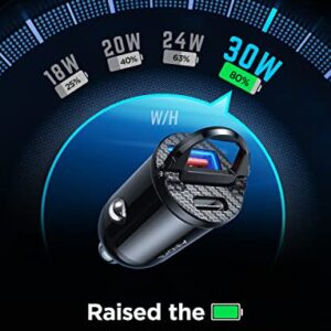 USB C Car Charger Fast Charge, 60W Smallest USB Car Charger Flush Fit AINOPE 30W QC&30W PD Fast Cigarette Lighter USB Charger Compatible with iPhone 14 pro max/13/12, Samsung S22/S20, iPad, MacBook