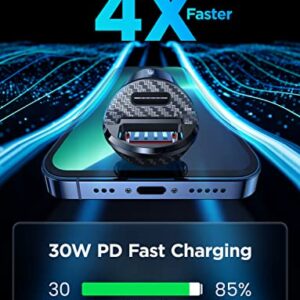 USB C Car Charger Fast Charge, 60W Smallest USB Car Charger Flush Fit AINOPE 30W QC&30W PD Fast Cigarette Lighter USB Charger Compatible with iPhone 14 pro max/13/12, Samsung S22/S20, iPad, MacBook