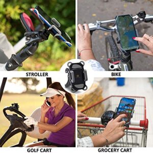 Stroller Phone Holder, Shopping Cart Phone Holder, Golf Cart Phone Holder, Bike Phone Mount, for Motorcycle, Scooter, ATV, Boat, Spin Bike, Bicycle Handlebar- Universal- iPhone, Cell Phone Clamp