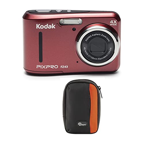 KODAK PIXPRO FZ43 16 MP Digital Camera (Red) with Lowepro Newport 10 Camera Case (Black/Pepper Red) Bundle