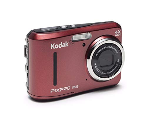 KODAK PIXPRO FZ43 16 MP Digital Camera (Red) with Lowepro Newport 10 Camera Case (Black/Pepper Red) Bundle