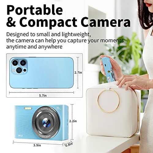 Digital Camera 4K 44MP Compact Point and Shoot Camera with 16X Digital Zoom 32GB SD Card,Kids Camera 2.4 Inch, Vlogging Camera for Teens Students Boys Girls Seniors(Blue2)