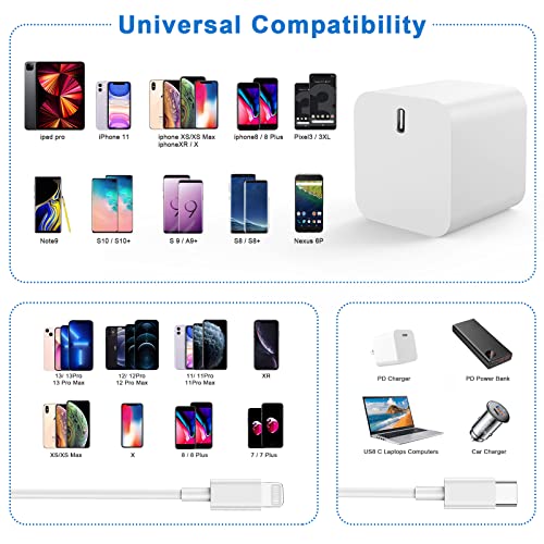 iPhone 14 13 12 Fast Charger,【Apple MFi Certified】 2Pack 20W Type C Fast Charger Block with 3FT 6FT 10FT USB C to Lightning Cable for iPhone 14 13 12 11 Pro Max Plus Mini XS XR X iPad AirPod Pro